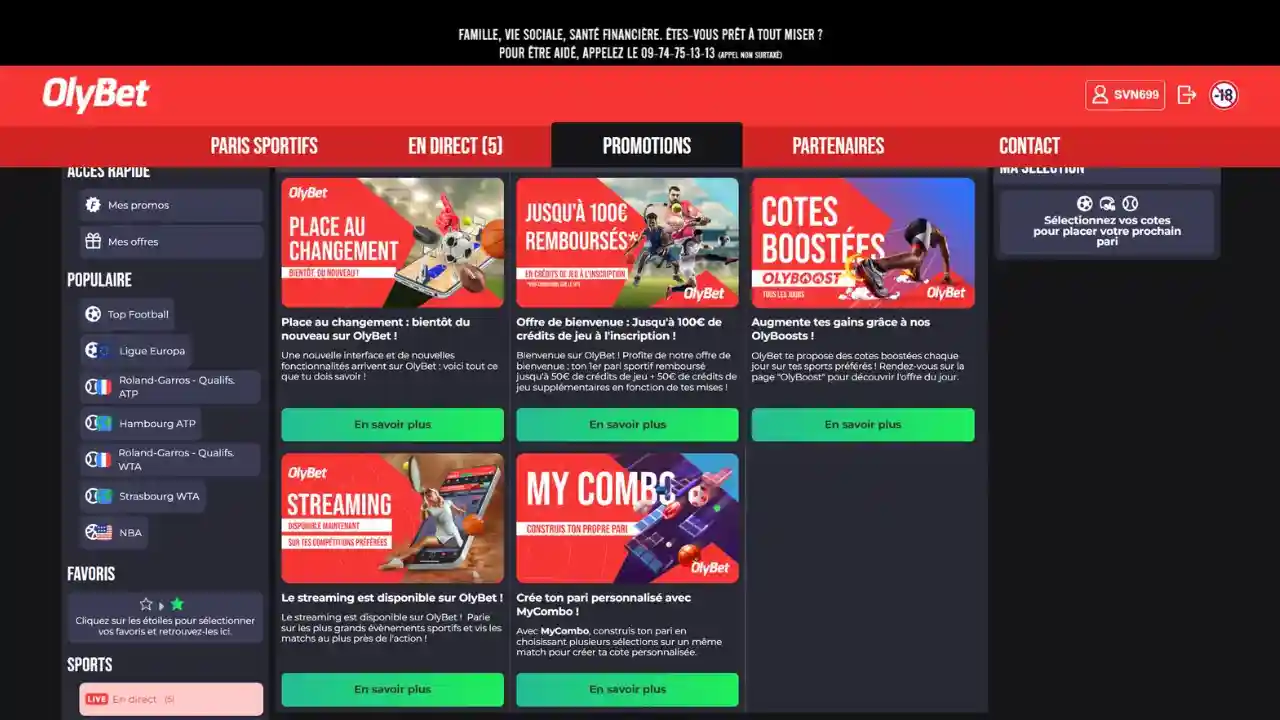 Aperçu des promotions disponibles sur OlyBet