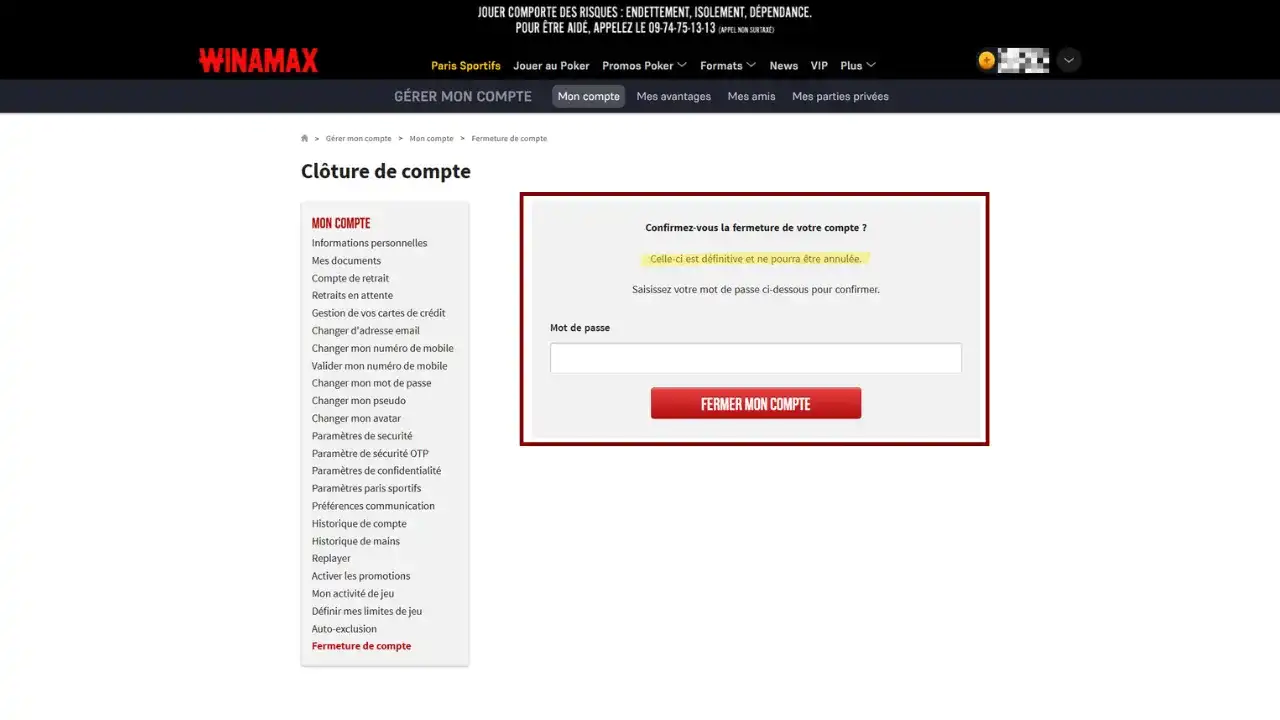 Avertissement Winamax fermeture et perte du compte Wam-Poker