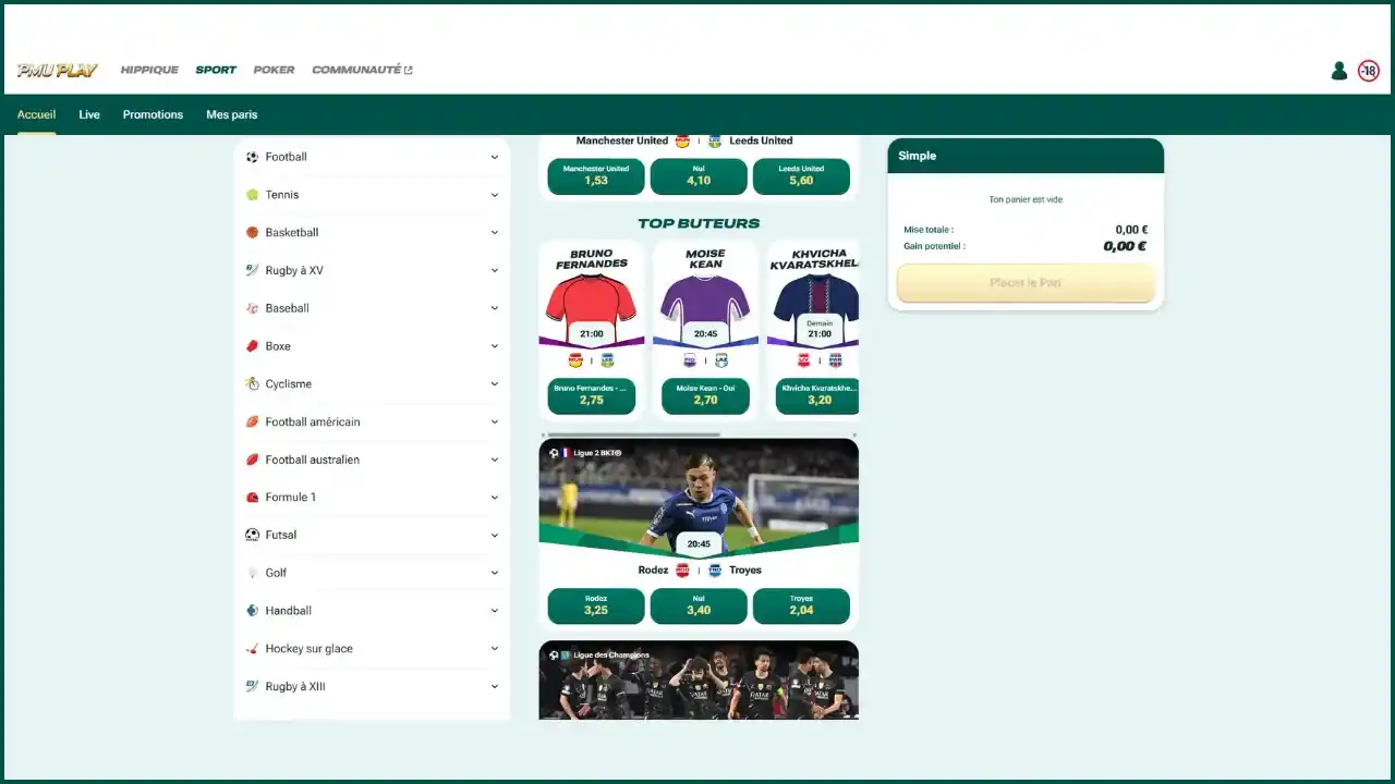Catalogue des sports PMU Play