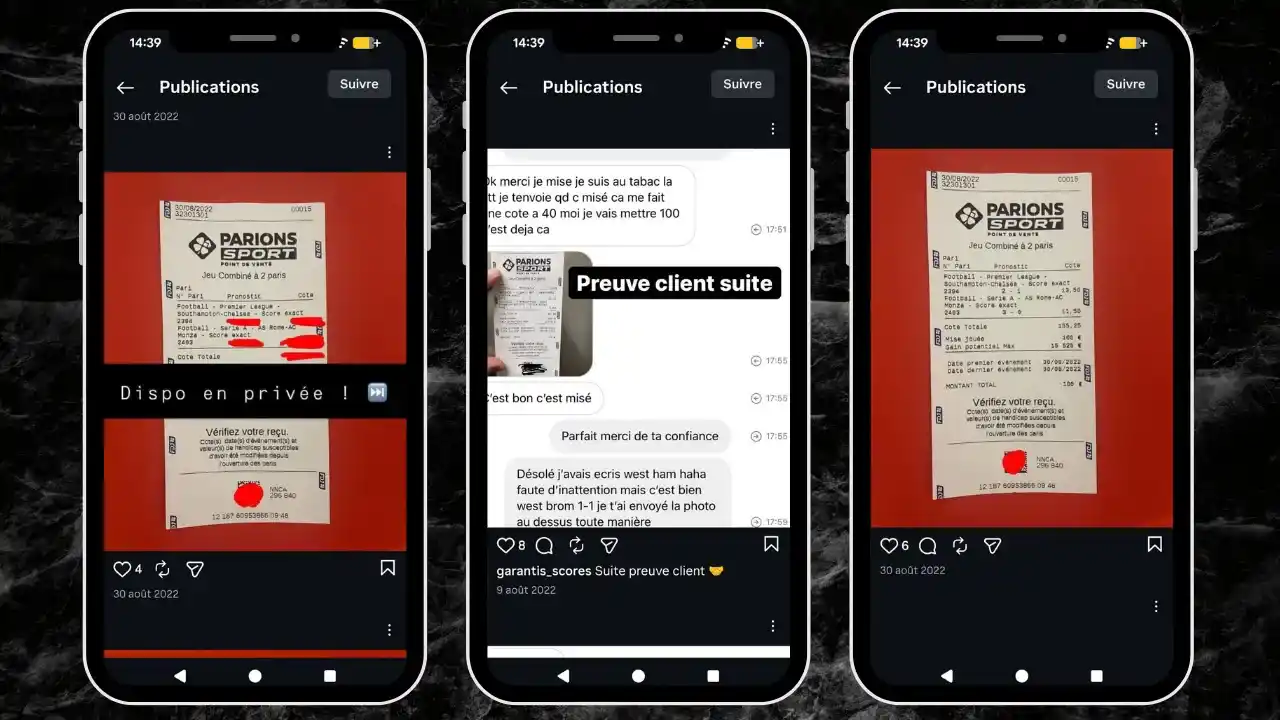 Aperçu en image des arnaques au score exact sur Instagram