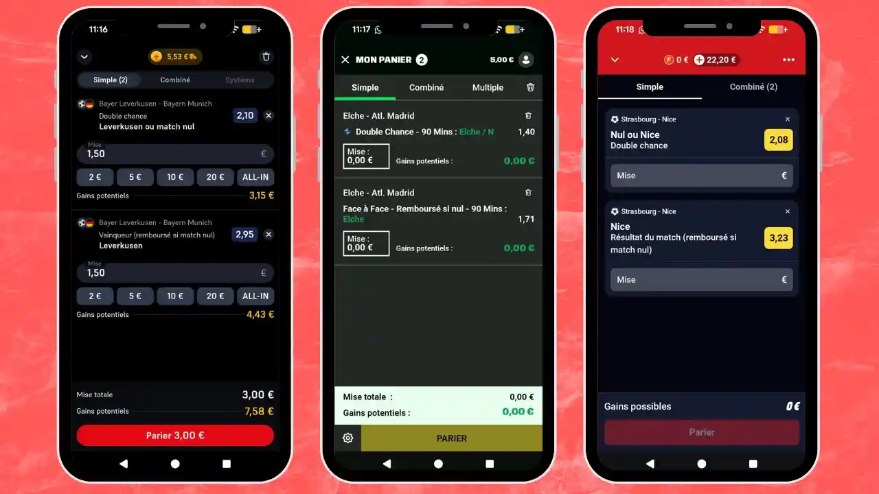 Différence entre remboursé si nul et double chance sur Betclic Winamax et Unibet