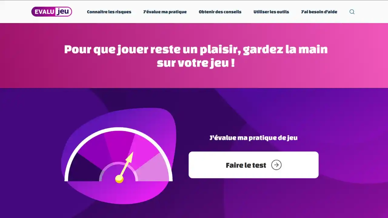 Page d'accueil du site evalujeu.fr addiction paris sportifs