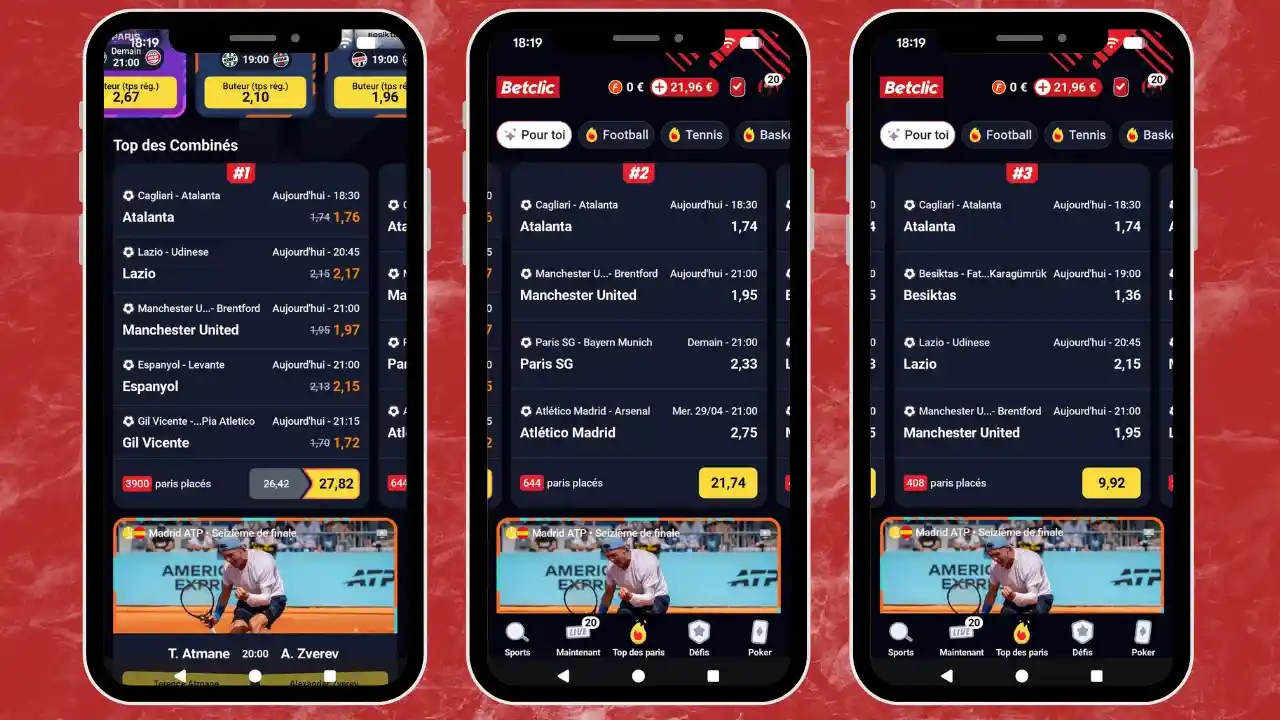 Aperçu de l'interface mobile du bookmaker Betclic