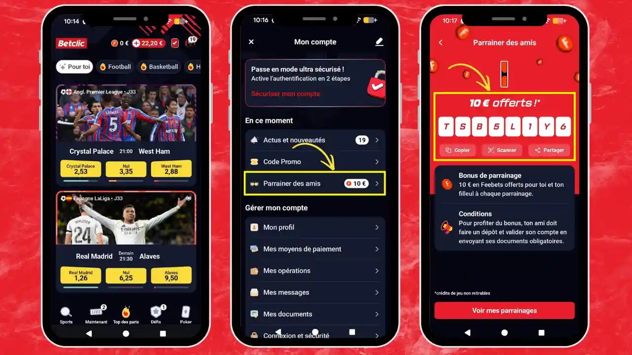 Tuto mobile pour parrainer une personne sur Betclic