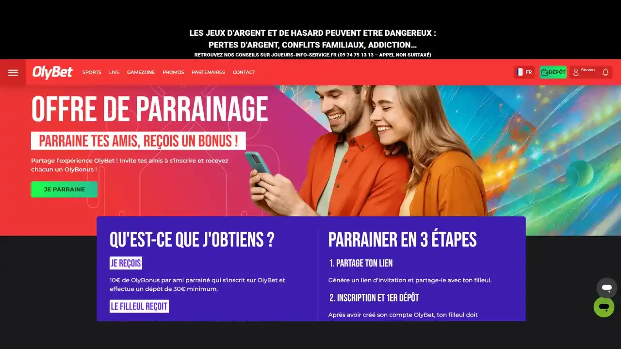 Aperçu de la page Offre de parrainage du bookmaker OlyBet