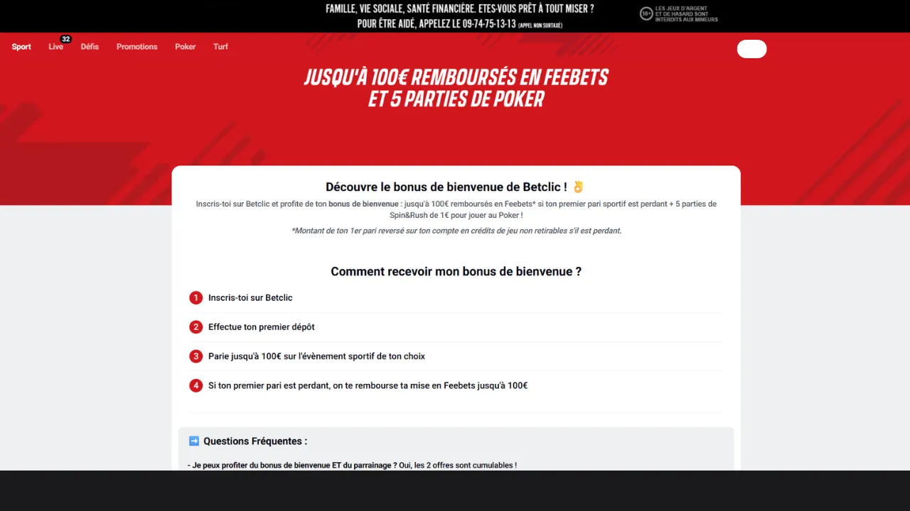 Aperçu du bonus de bienvenue Sport de Betclic