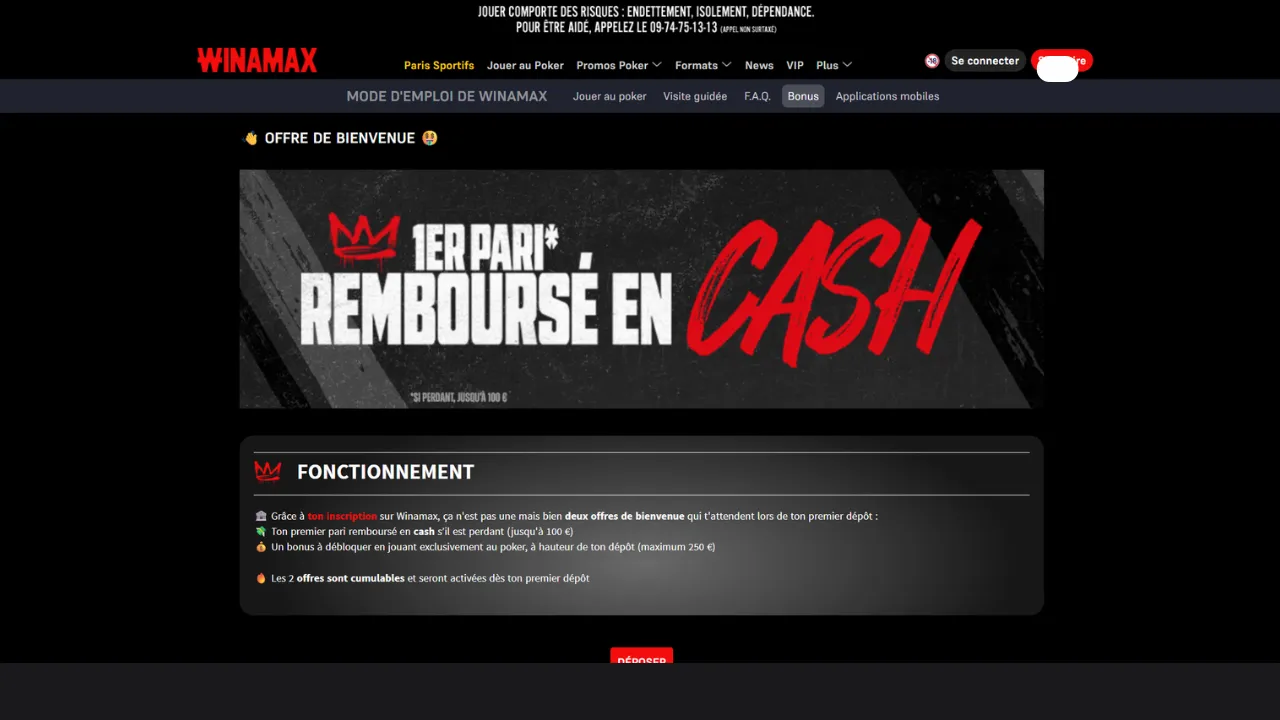 Aperçu du bonus de bienvenue Sport de Winamax