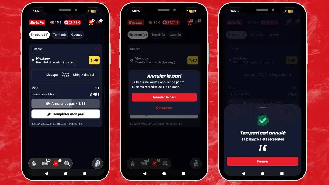 Aperçu de la fonctionnalité Annuler le pari sur Betclic