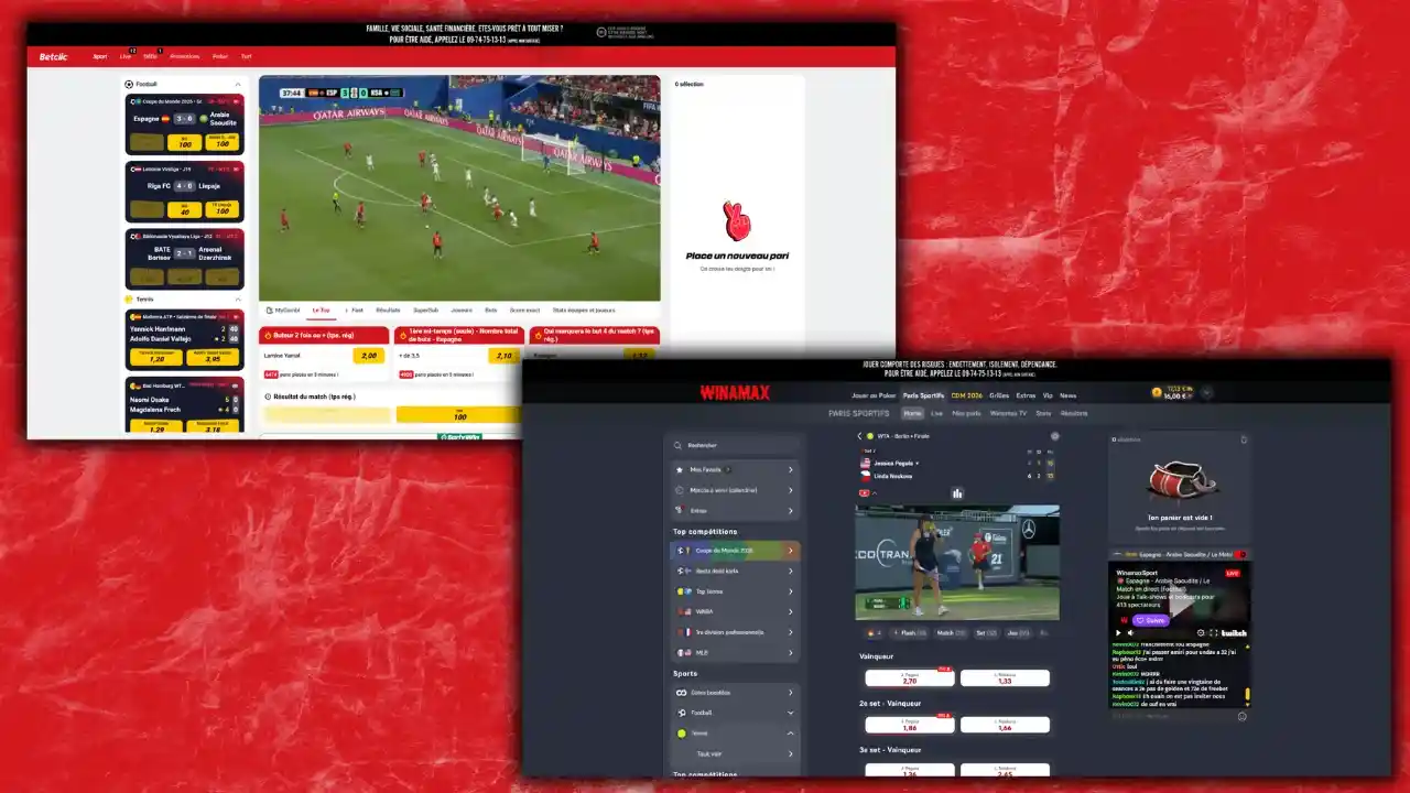 Aperçu des interfaces de streaming sur l'application mobile de Betclic et de Winamax