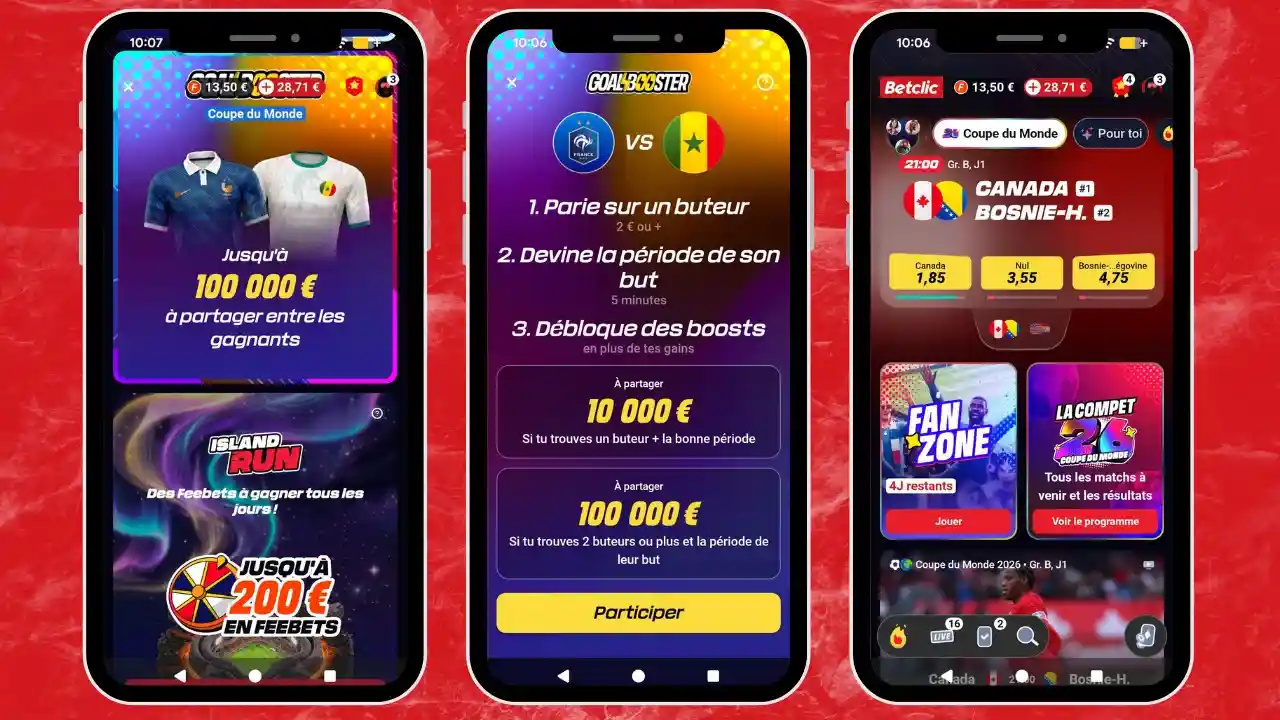 Aperçu des offres et des défis disponibles sur l'application mobile Betclic