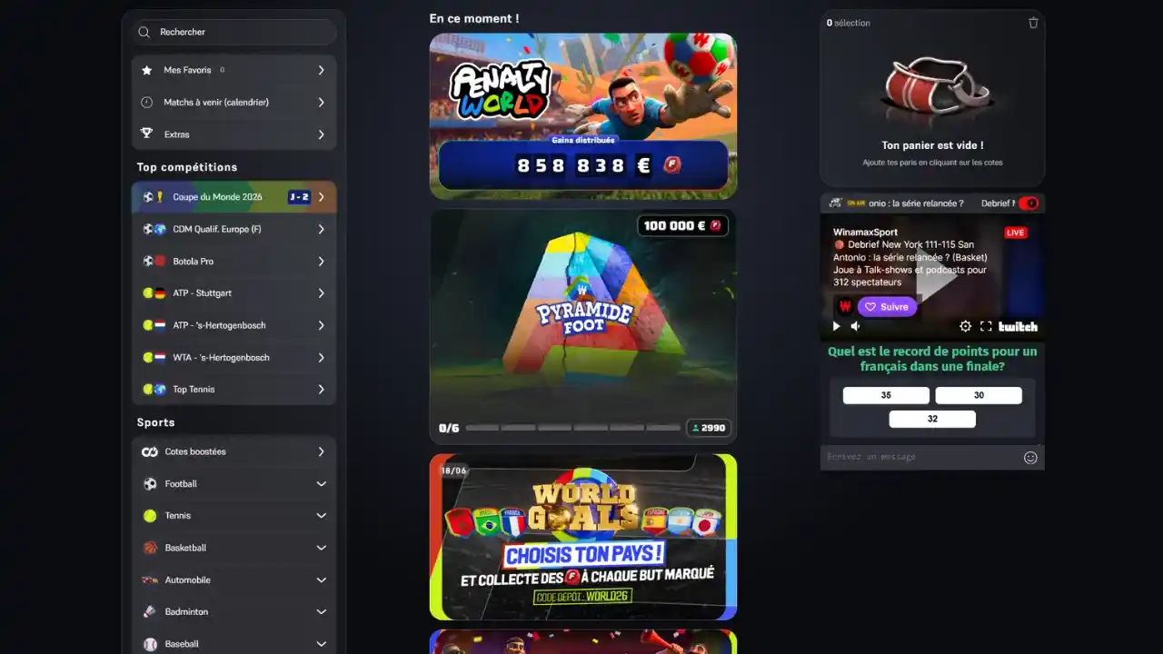 Aperçu des offres et promotions disponibles sur le bookmaker Winamax