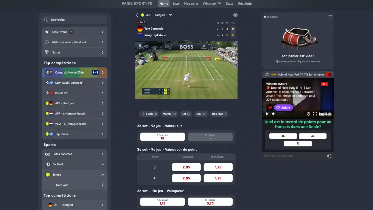 Aperçu du service vidéo streaming de Winamax