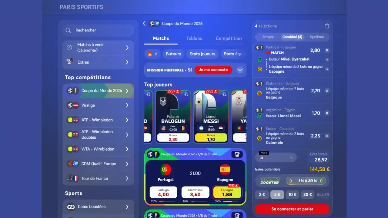 Aperçu d'un combiné à rallonge sur le bookmaker Winamax