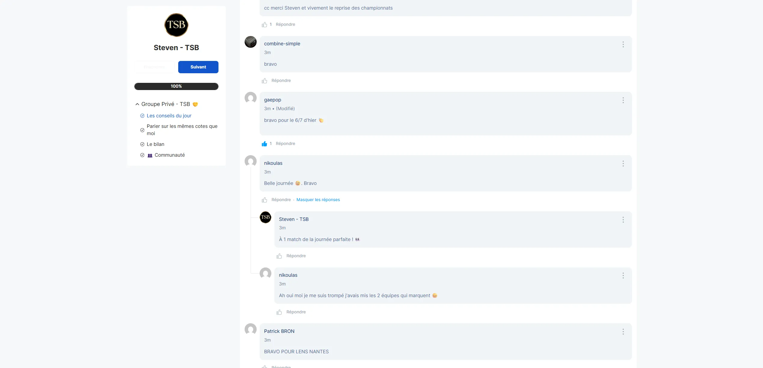 Aperçu de la communauté du Groupe Privé Team Soccer Bet