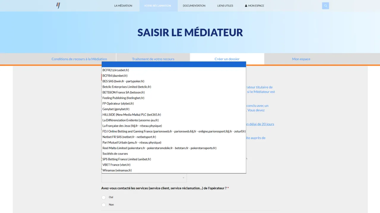 Aperçu du site du Médiateur des jeux en ligne